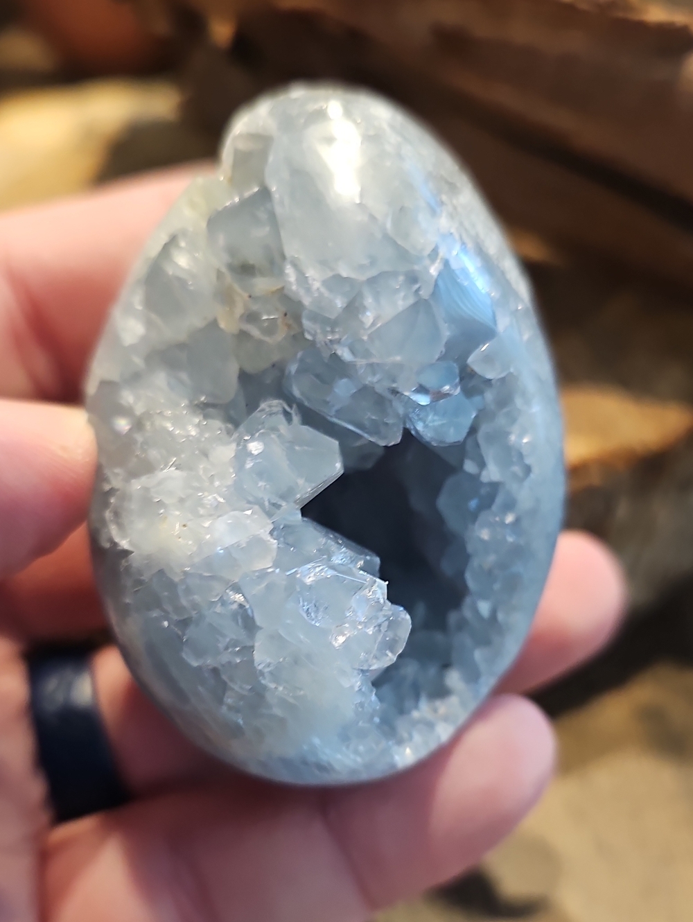 Rare Portal Celestite Crystal Geode Egg - Pale Blue